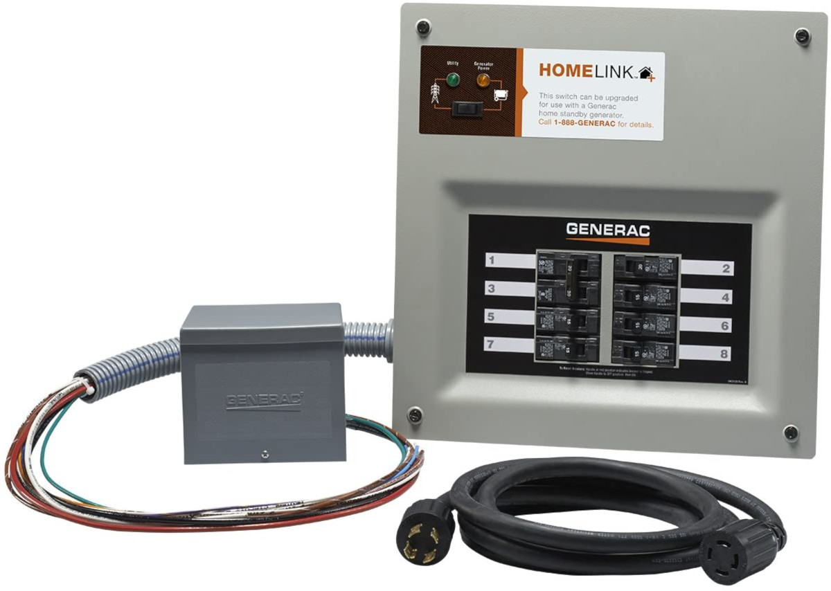A 30-Amp Manual Transfer Switch with 8 Circuit Breakers, Inlet Box, and 30-Amp Generator Cord